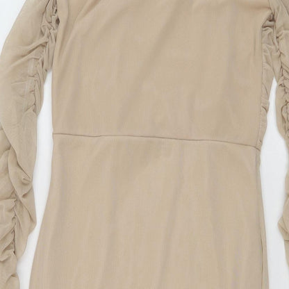 PRETTYLITTLETHING Womens Beige Polyester Mini Size 8 Square Neck Pullover