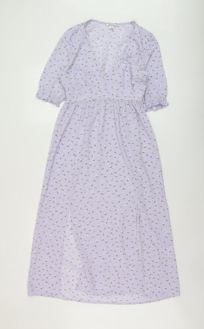 Monki Womens Purple Floral Polyester A-Line Size 6 V-Neck Pullover