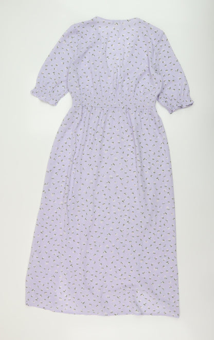 Monki Womens Purple Floral Polyester A-Line Size 6 V-Neck Pullover