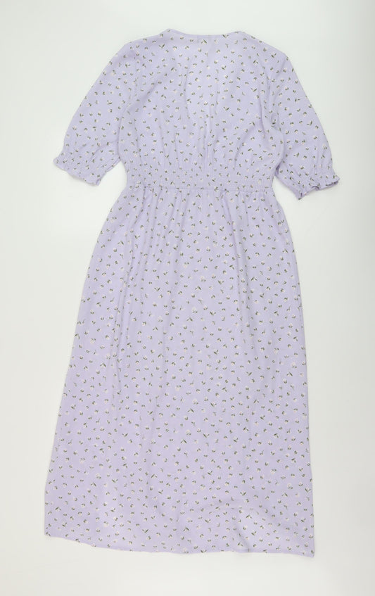 Monki Womens Purple Floral Polyester A-Line Size 6 V-Neck Pullover