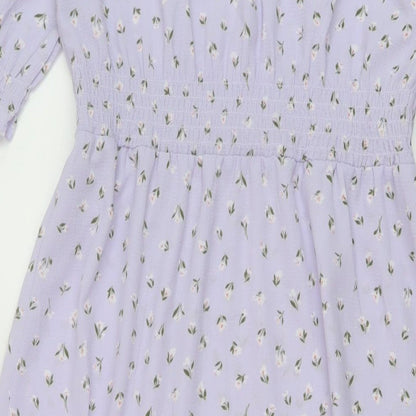 Monki Womens Purple Floral Polyester A-Line Size 6 V-Neck Pullover