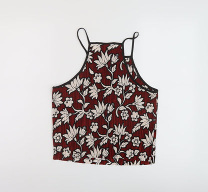 Topsho[p Womens Red Geometric Polyester Basic Tank Size 12 Square Neck