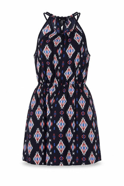 Forever 21 Womens Blue Geometric Polyester A-Line Size L Round Neck Tie