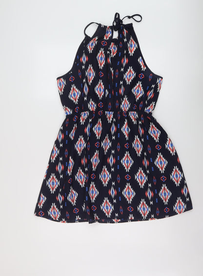 FOREVER 21 Womens Blue Geometric Polyester A-Line Size L Round Neck Tie