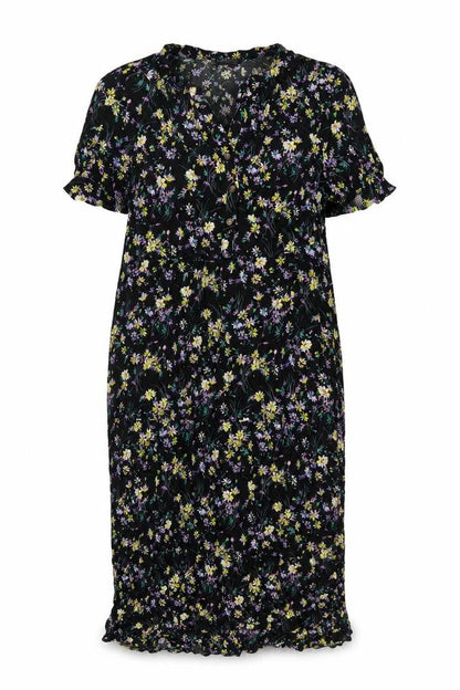 Marks and Spencer Womens Black Floral Viscose A-Line Size 16 V-Neck Button