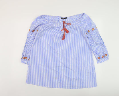 Boohoo Womens Blue Striped Polyester Basic Blouse Size 12 Square Neck