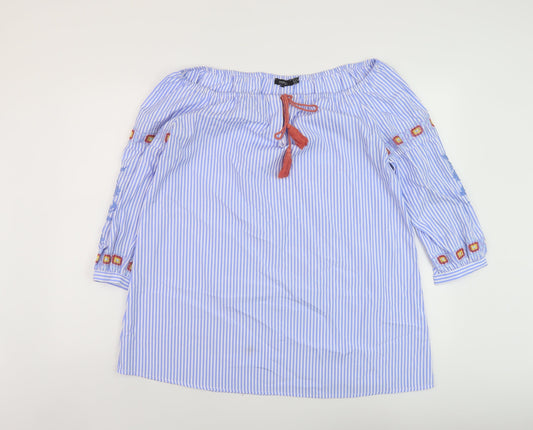 Boohoo Womens Blue Striped Polyester Basic Blouse Size 12 Square Neck