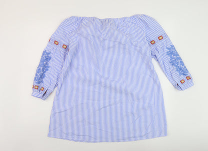 Boohoo Womens Blue Striped Polyester Basic Blouse Size 12 Square Neck