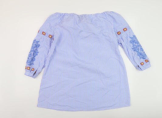 Boohoo Womens Blue Striped Polyester Basic Blouse Size 12 Square Neck