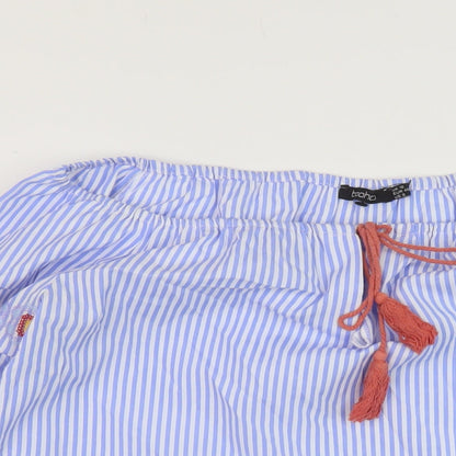 Boohoo Womens Blue Striped Polyester Basic Blouse Size 12 Square Neck
