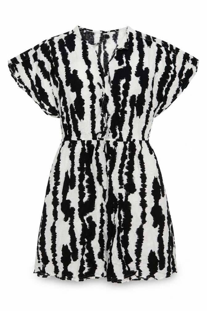 Marks and Spencer Womens Black Geometric Linen A-Line Size 14 V-Neck Pullover
