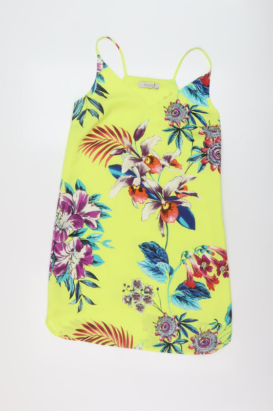 Oasis Womens Yellow Floral Polyester Mini Size 8 V-Neck Pullover