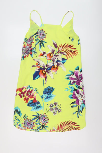 Oasis Womens Yellow Floral Polyester Mini Size 8 V-Neck Pullover