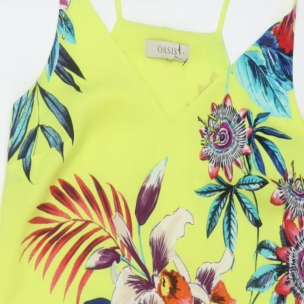 Oasis Womens Yellow Floral Polyester Mini Size 8 V-Neck Pullover
