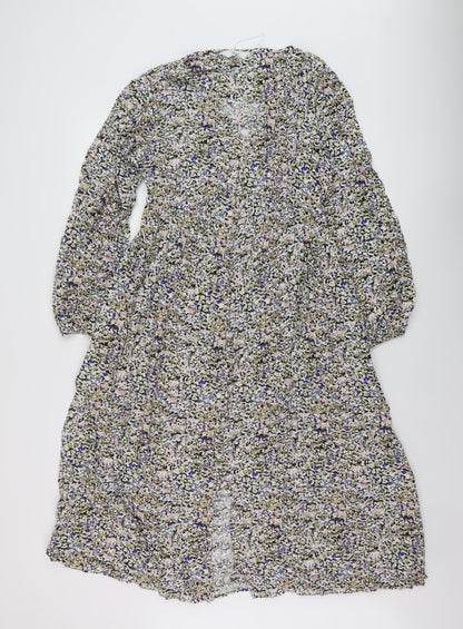 Marks and Spencer Womens Multicoloured Floral Viscose A-Line Size 10 V-Neck Button