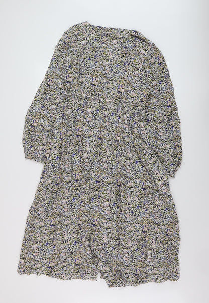 Marks and Spencer Womens Multicoloured Floral Viscose A-Line Size 10 V-Neck Button