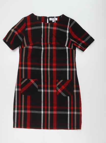 Dorothy Perkins Womens Black Plaid Polyester Mini Size 8 Round Neck Button
