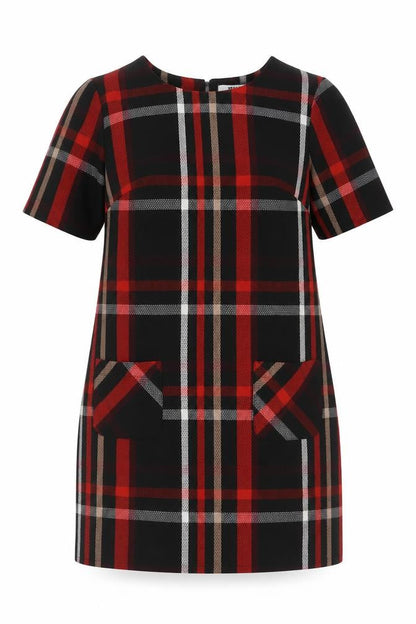 Dorothy Perkins Womens Black Plaid Polyester Mini Size 8 Round Neck Button