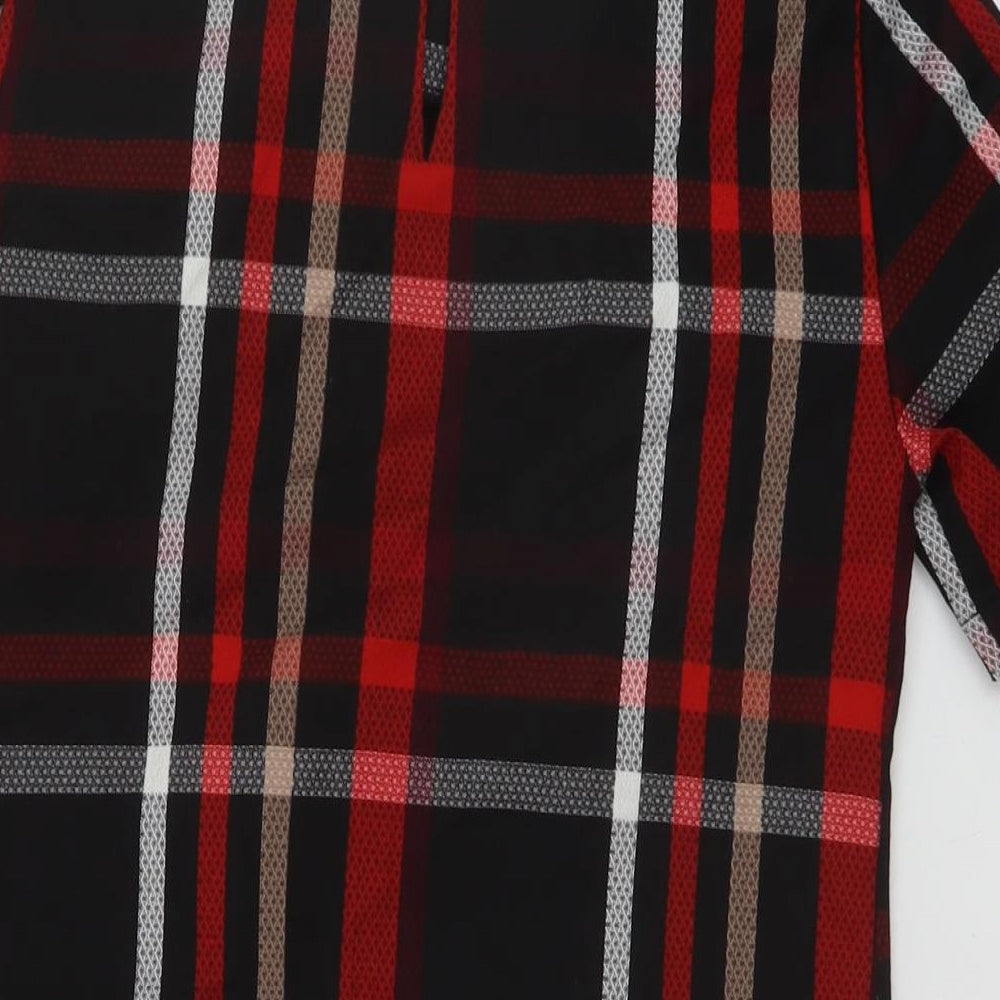 Dorothy Perkins Womens Black Plaid Polyester Mini Size 8 Round Neck Button