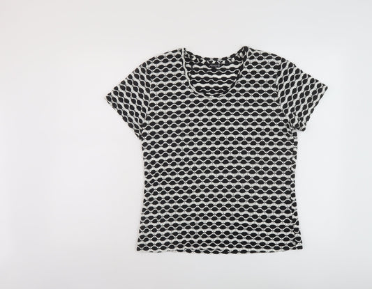 aLEXARA Womens Beige Geometric Polyester Basic T-Shirt Size 16 Round Neck