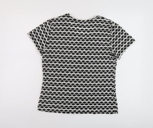 aLEXARA Womens Beige Geometric Polyester Basic T-Shirt Size 16 Round Neck