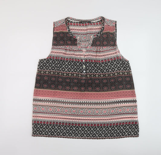Bonmarché Womens Multicoloured Geometric Polyester Basic Tank Size 16 V-Neck