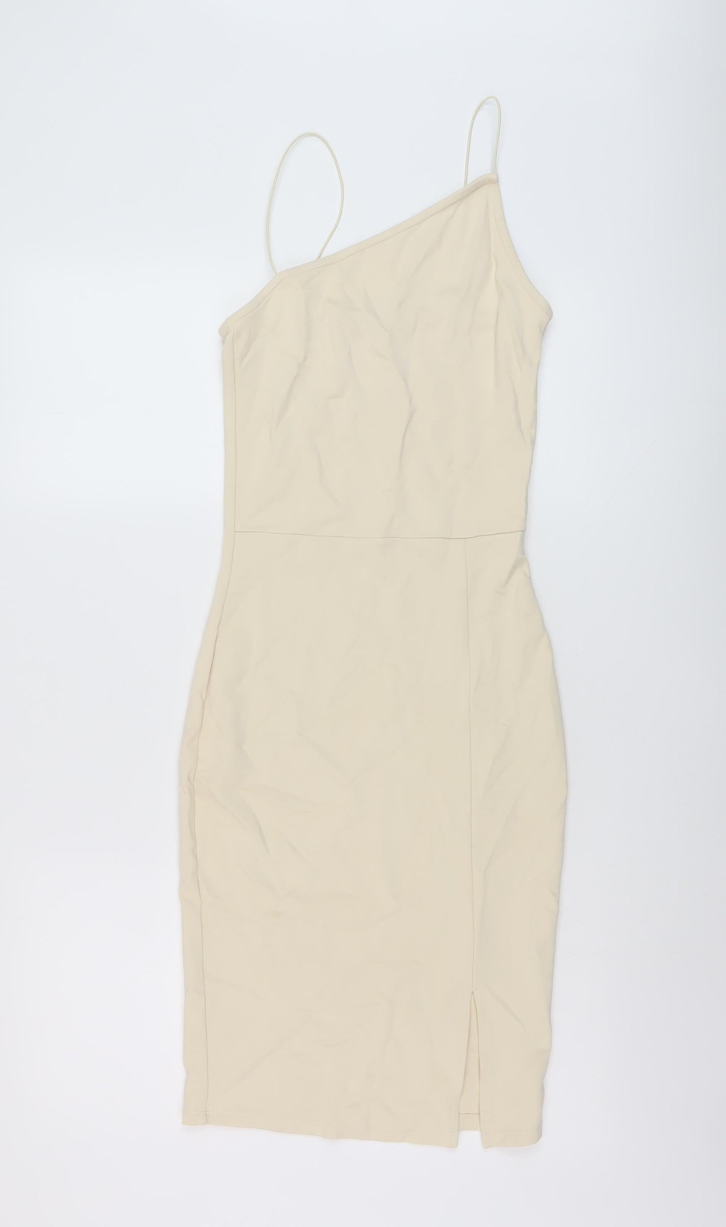 Nakd Womens Beige Polyester Bodycon Size XS One Shoulder Pullover