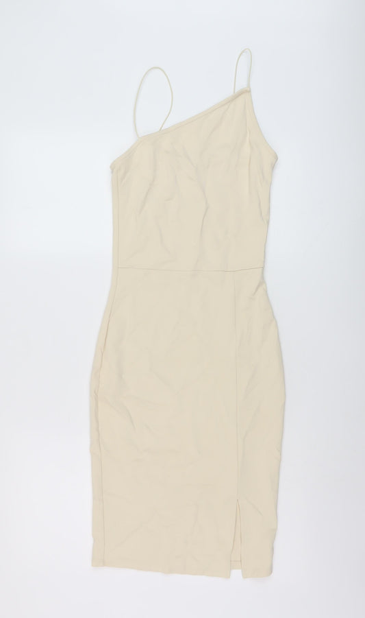 Nakd Womens Beige Polyester Bodycon Size XS One Shoulder Pullover