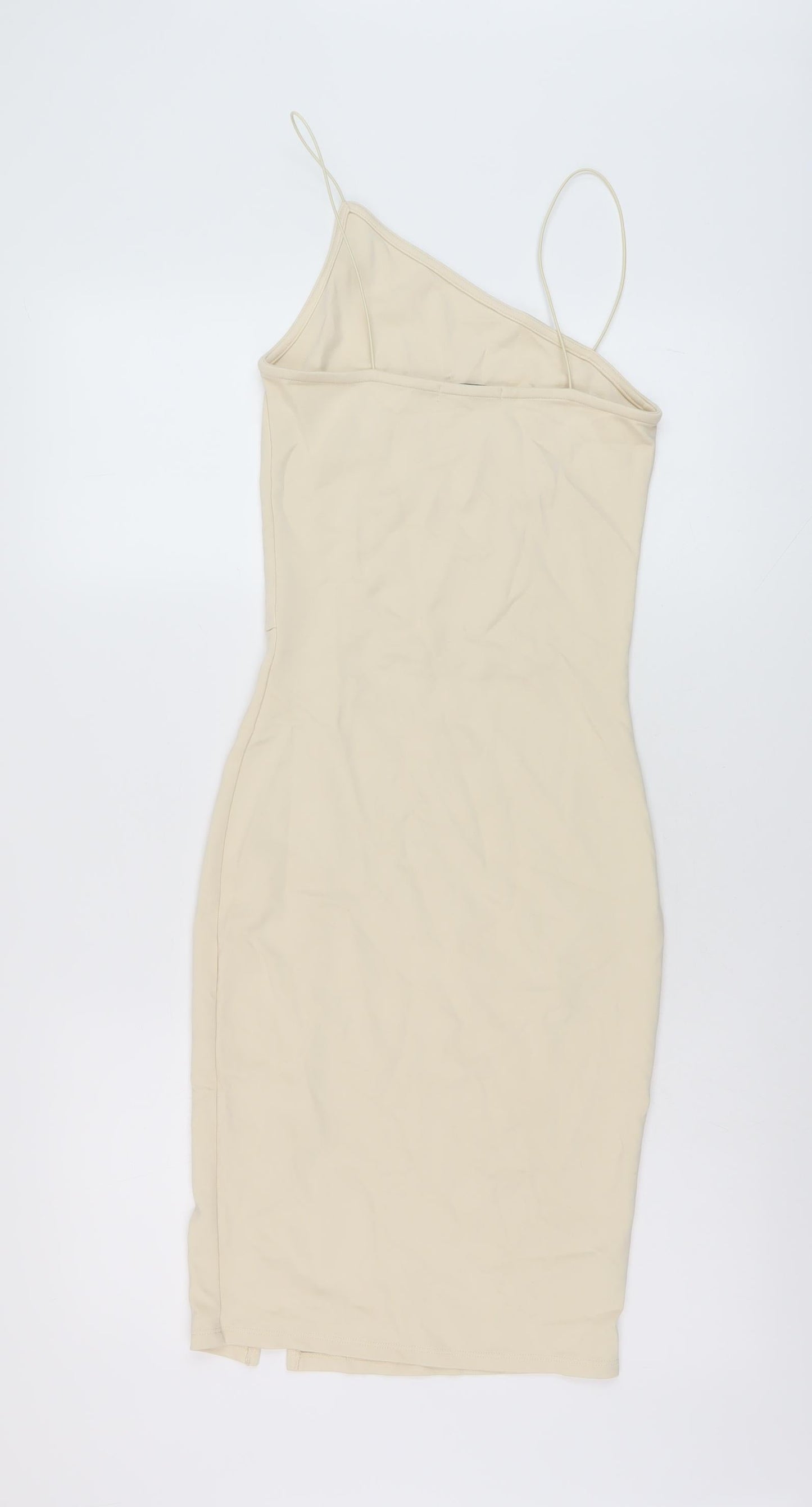 Nakd Womens Beige Polyester Bodycon Size XS One Shoulder Pullover