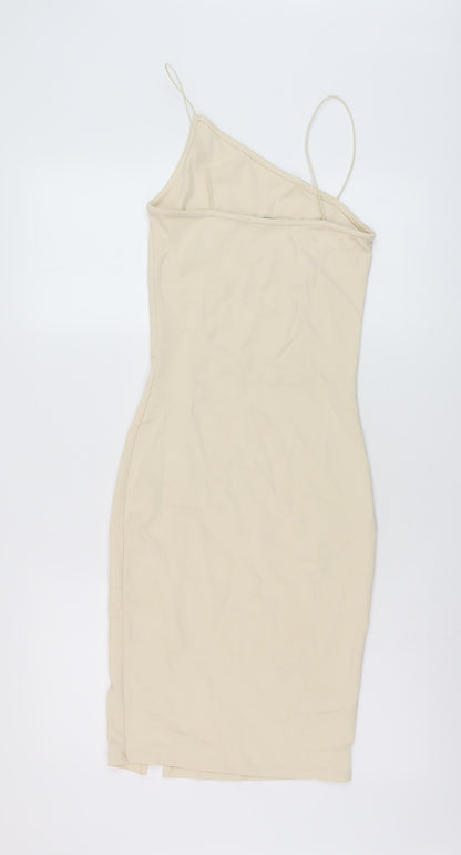 Nakd Womens Beige Polyester Bodycon Size XS One Shoulder Pullover