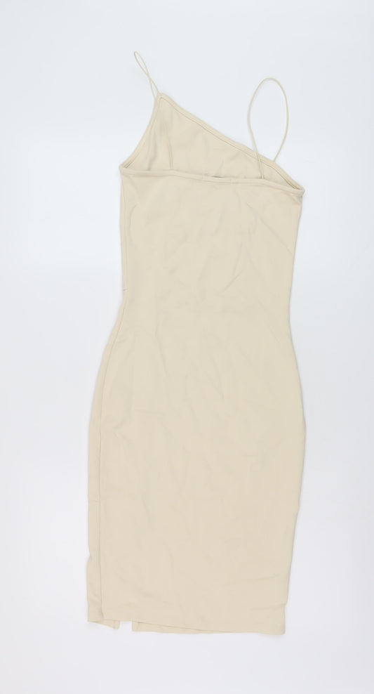 Nakd Womens Beige Polyester Bodycon Size XS One Shoulder Pullover