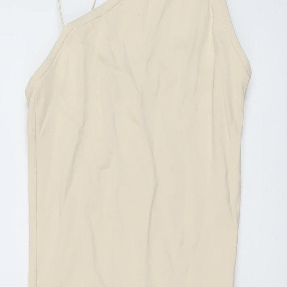 Nakd Womens Beige Polyester Bodycon Size XS One Shoulder Pullover