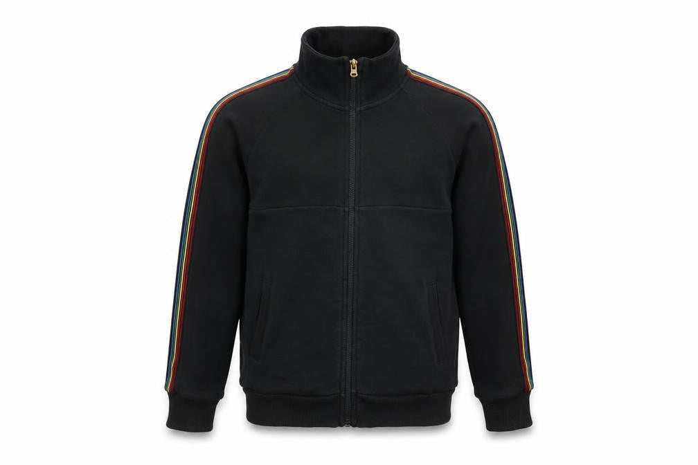 Front view of Next boys’ black jacket, size 10, years zip - taped sleeves
