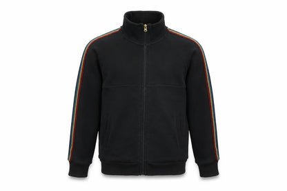 Front view of Next boys’ black jacket, size 10, years zip - taped sleeves