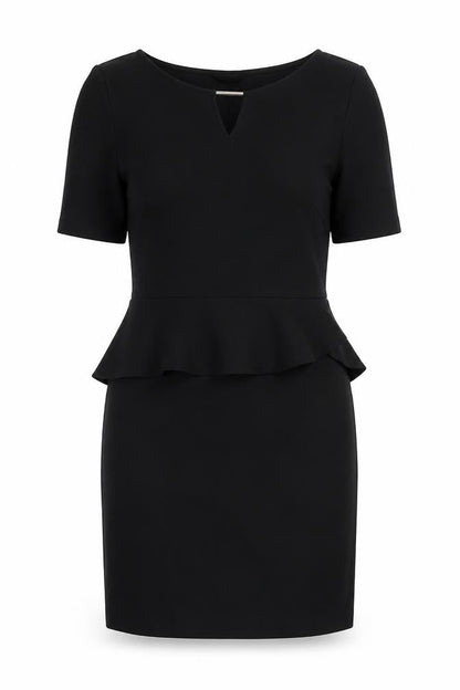 Marks and Spencer Womens Black Viscose Shift Size 12 Boat Neck Pullover - Keyhole Neck Peplum Frill