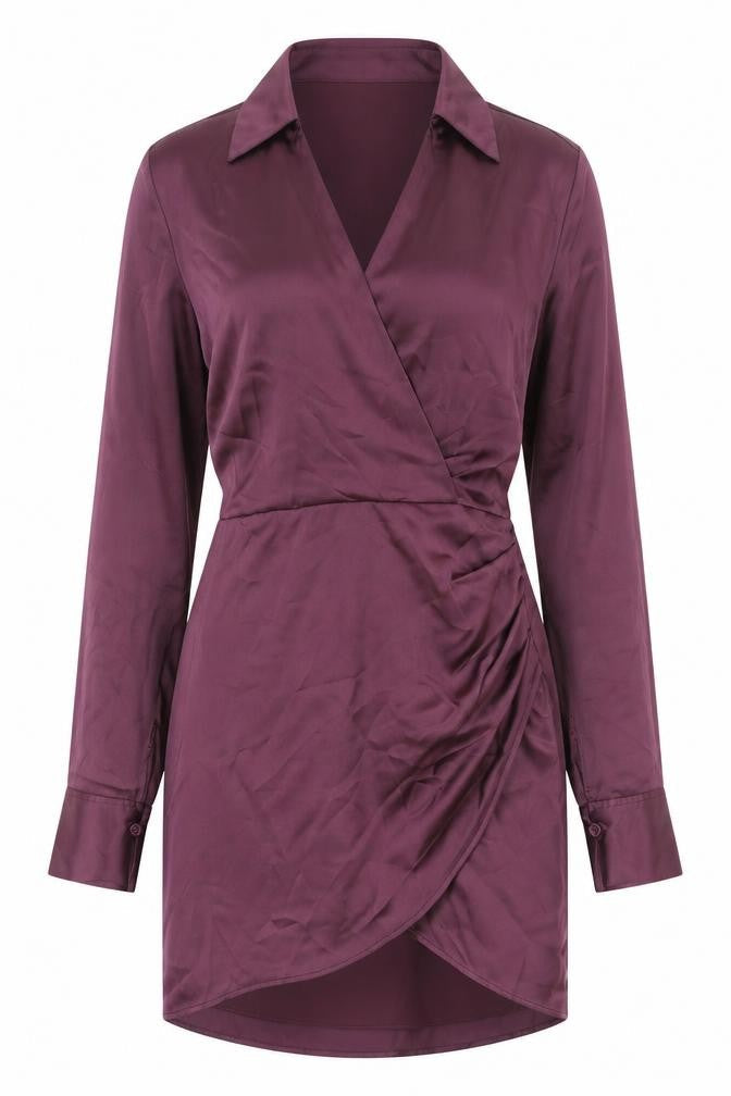 Zara Womens Purple Polyester Shirt Dress Size XS Collared Zip - Wrap