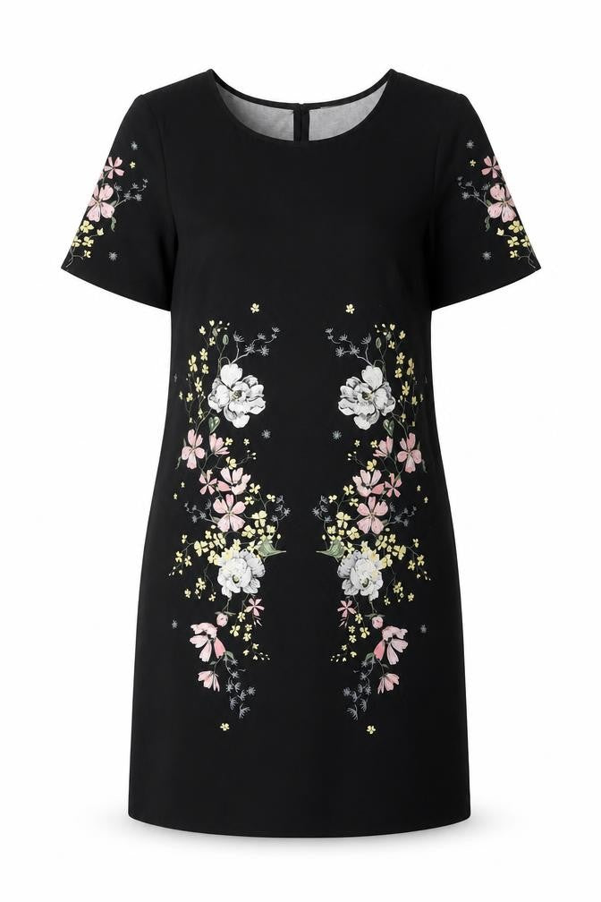 Divided by H&M Womens Black Polyester Shift Size 8 Round Neck Button - Floral Print