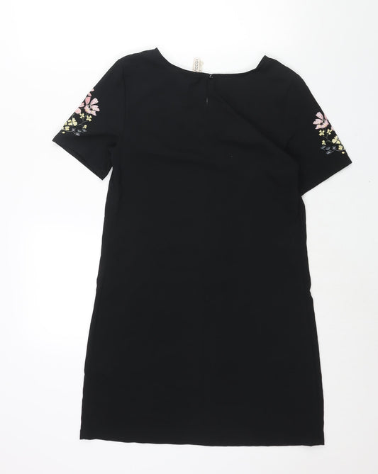 Divided by H&M Womens Black Polyester Shift Size 8 Round Neck Button - Floral Print