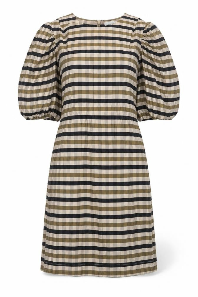 H&M Womens Brown Gingham Viscose Shift Size 12 Round Neck Zip