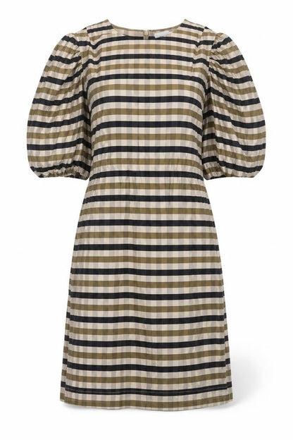 H&M Womens Brown Gingham Viscose Shift Size 12 Round Neck Zip