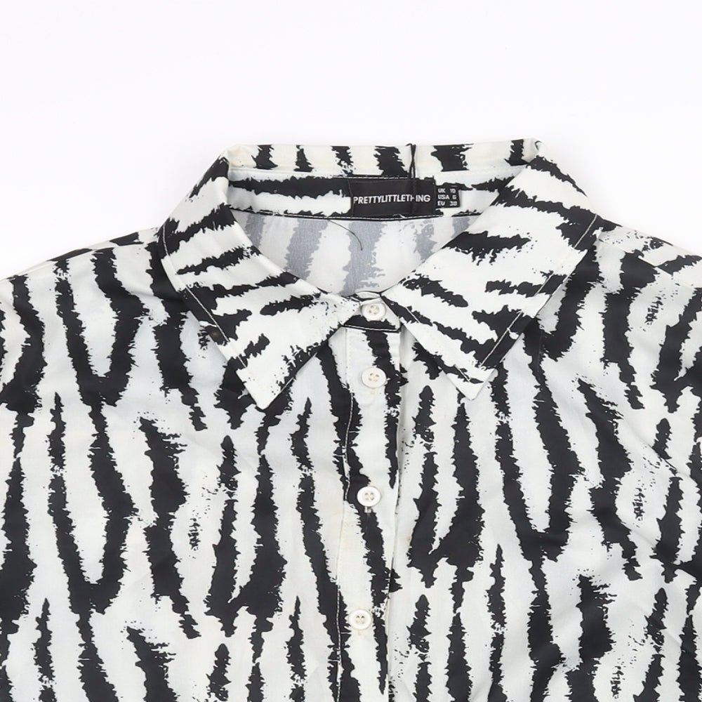 Womens UK Size 10 PRETTYLITTLETHING White Basic Button-Up