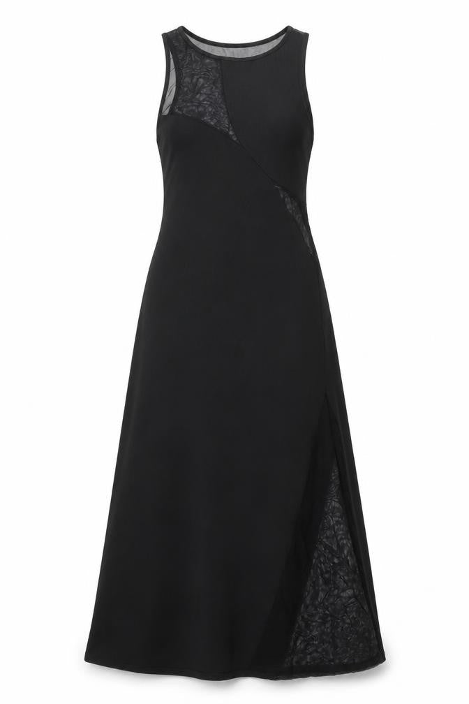 Topshop Womens Black Polyester Maxi Size M Round Neck Pullover - Mesh Panel