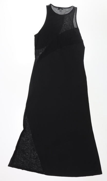 Topshop Womens Black Polyester Maxi Size M Round Neck Pullover - Mesh Panel