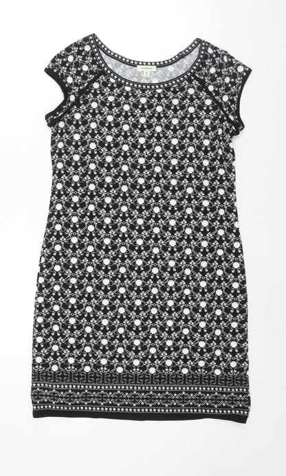 Max Studio Womens Black Geometric Polyester Sheath Size M Round Neck Pullover