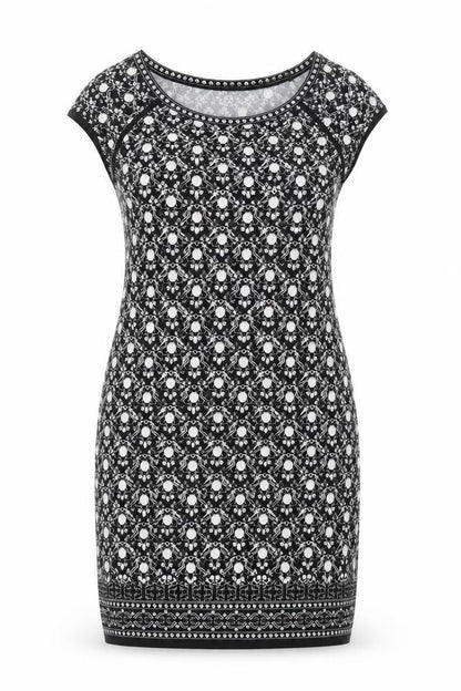 Max Studio Womens Black Geometric Polyester Sheath Size M Round Neck Pullover