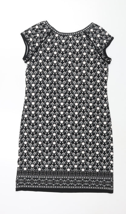 Max Studio Womens Black Geometric Polyester Sheath Size M Round Neck Pullover