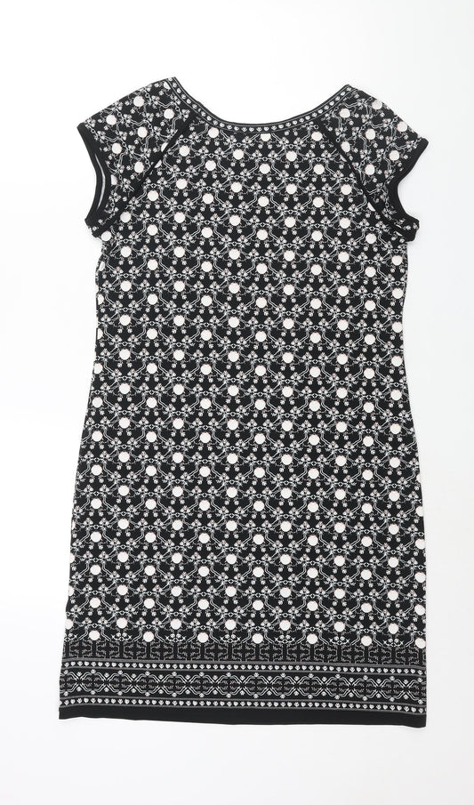 Max Studio Womens Black Geometric Polyester Sheath Size M Round Neck Pullover