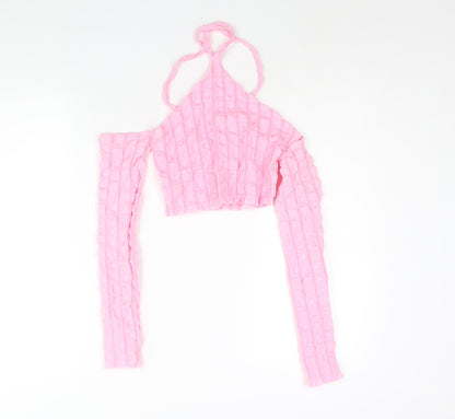 Womens UK Size 8 PRETTYLITTLETHING Pink Cropped Blouse
