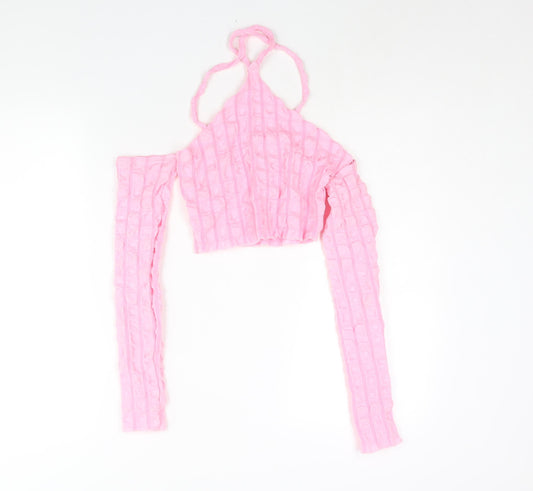 Womens UK Size 8 PRETTYLITTLETHING Pink Cropped Blouse