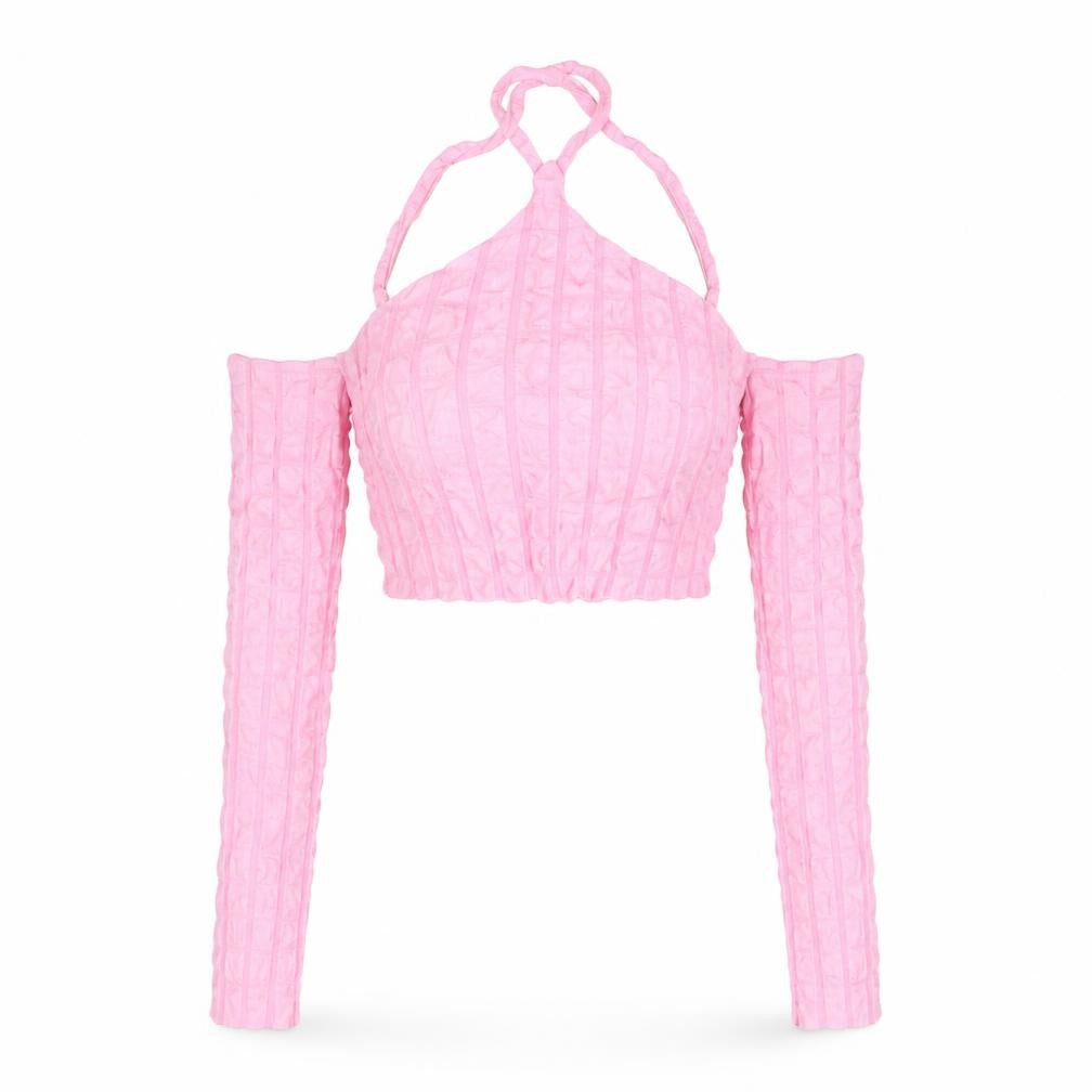 Womens UK Size 8 PRETTYLITTLETHING Pink Cropped Blouse